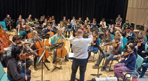 Peter Symonds Music Students pictured with Students from The Westgate School and Amery Hill School